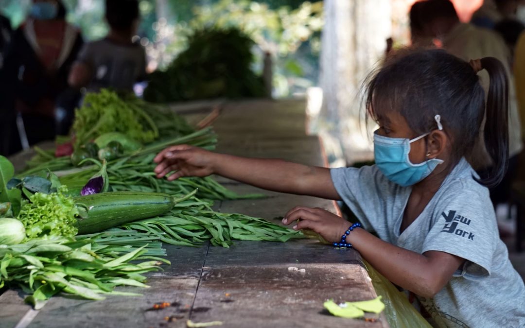Une élève de l'école primaire qui récupère ses légumes